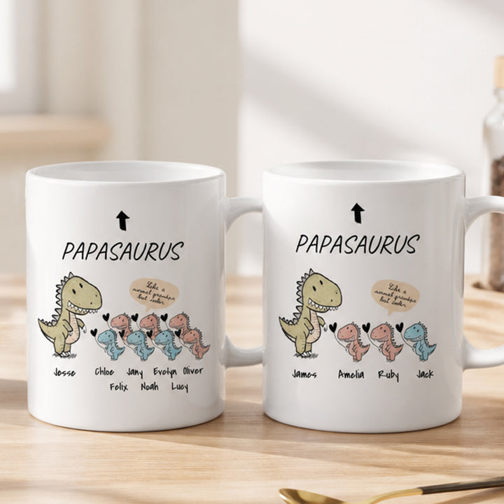 Personalized Papasaurus and Kids Mug Cute Style 11oz Ceramic Mug Gift for Grandpa