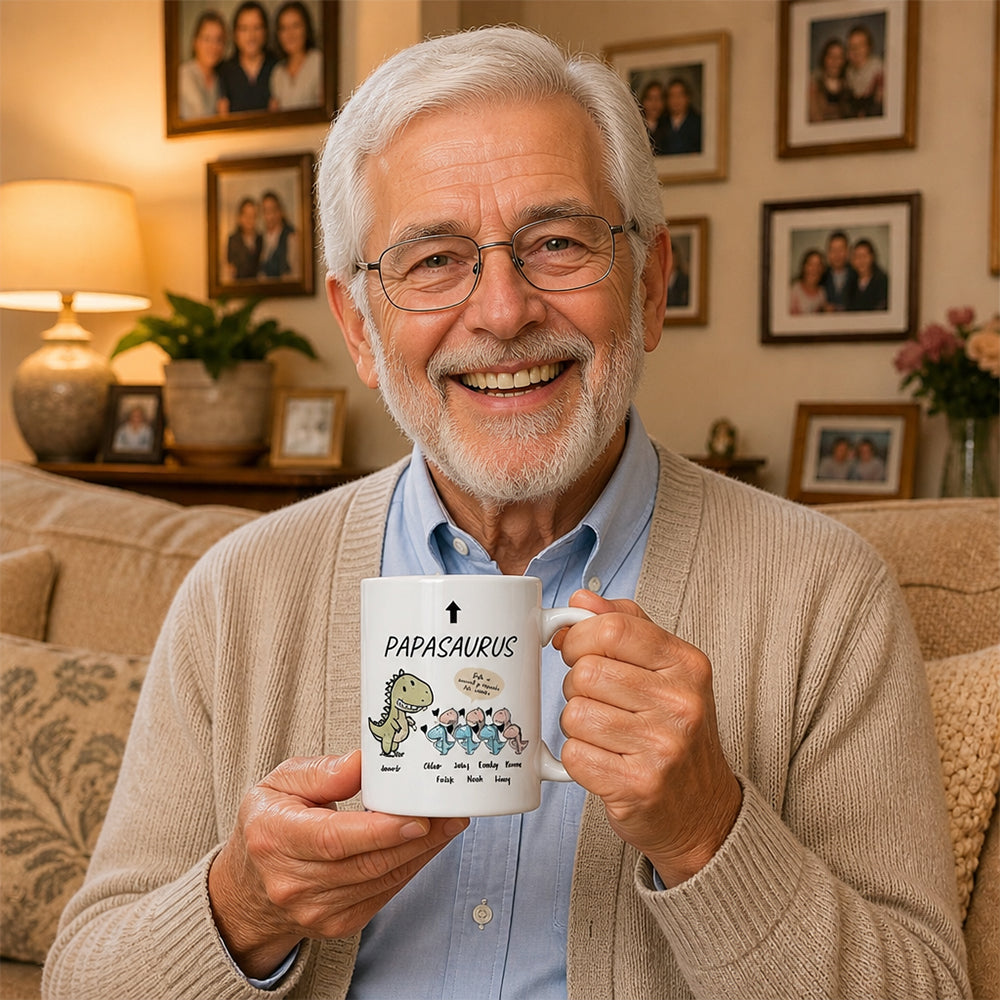Personalized Papasaurus and Kids Mug Cute Style 11oz Ceramic Mug Gift for Grandpa