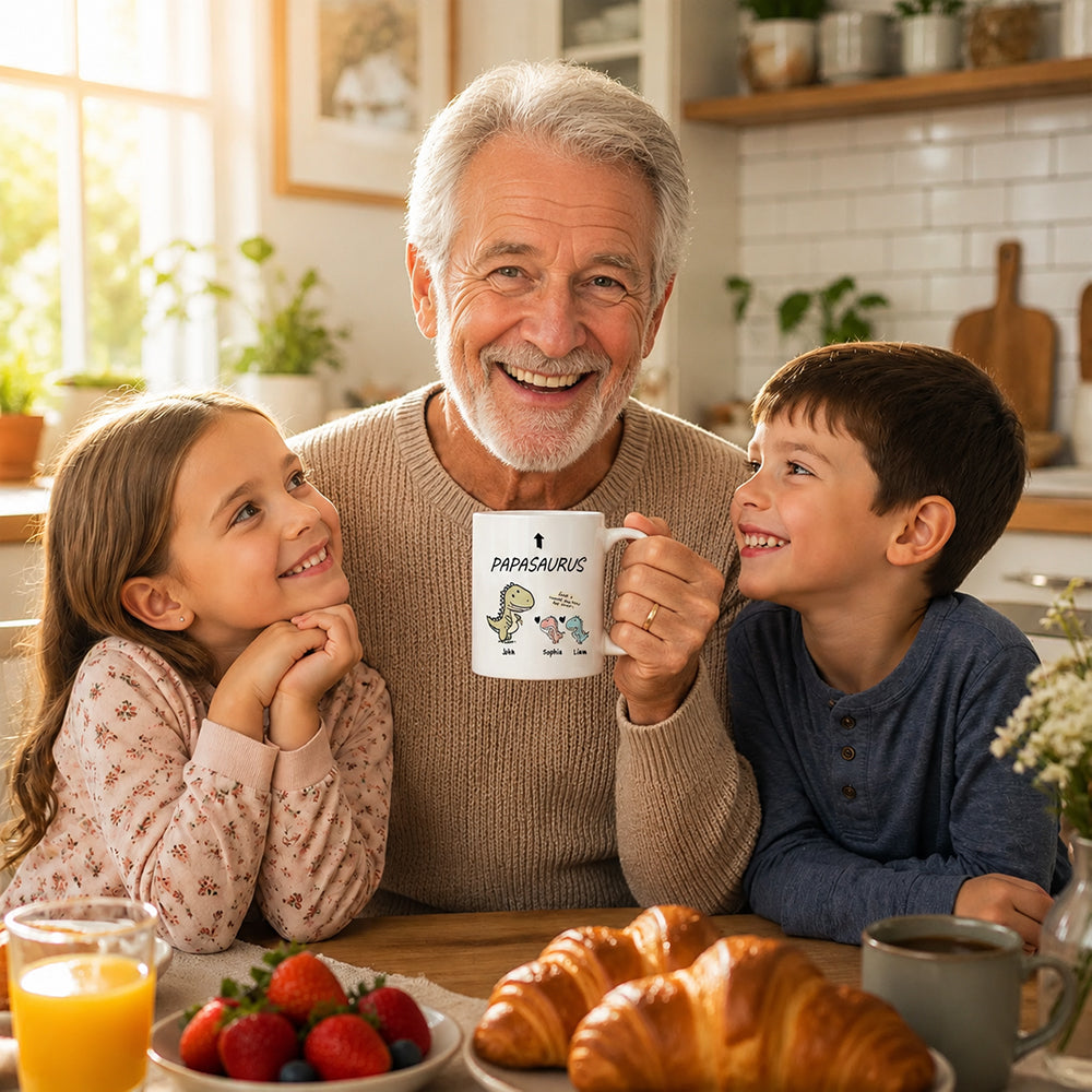 Personalized Papasaurus and Kids Mug Cute Style 11oz Ceramic Mug Gift for Grandpa