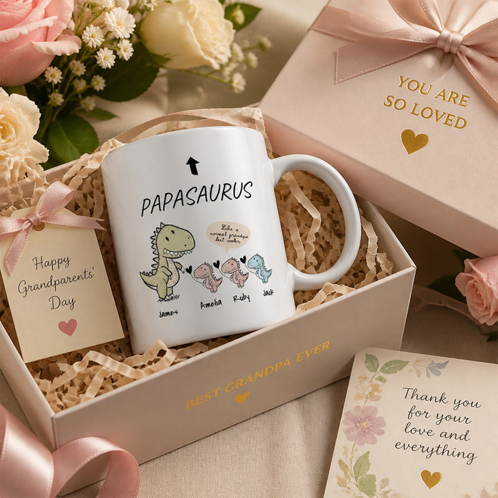 Personalized Papasaurus and Kids Mug Cute Style 11oz Ceramic Mug Gift for Grandpa