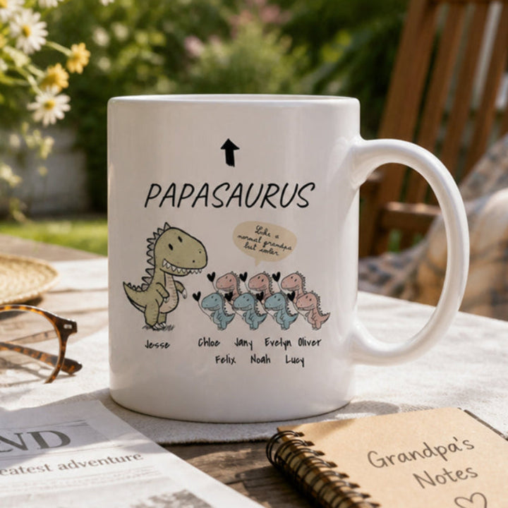 Personalized Papasaurus and Kids Mug Cute Style 11oz Ceramic Mug Gift for Grandpa