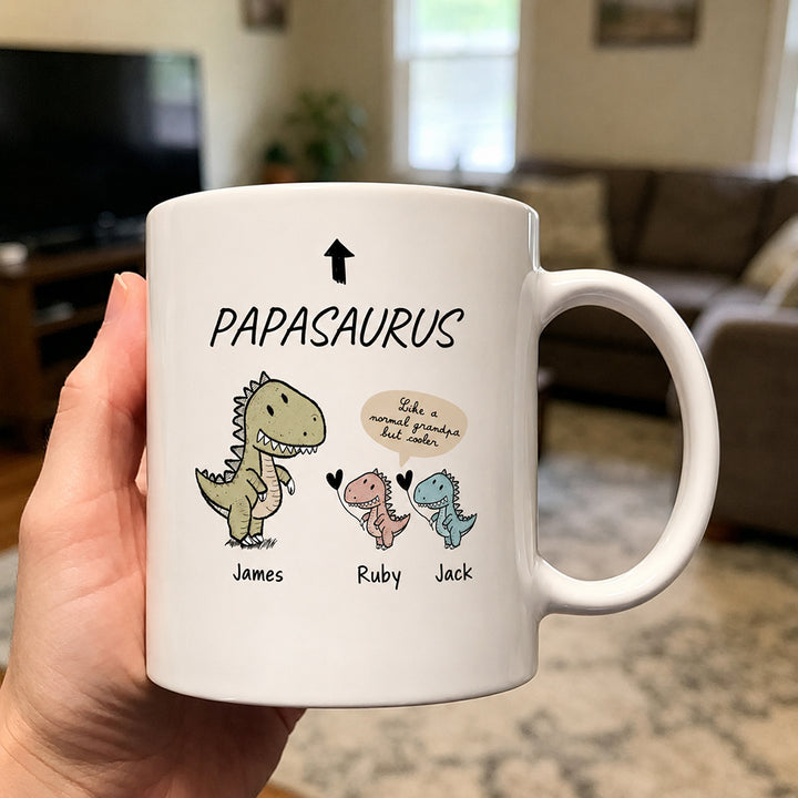 Personalized Papasaurus and Kids Mug Cute Style 11oz Ceramic Mug Gift for Grandpa