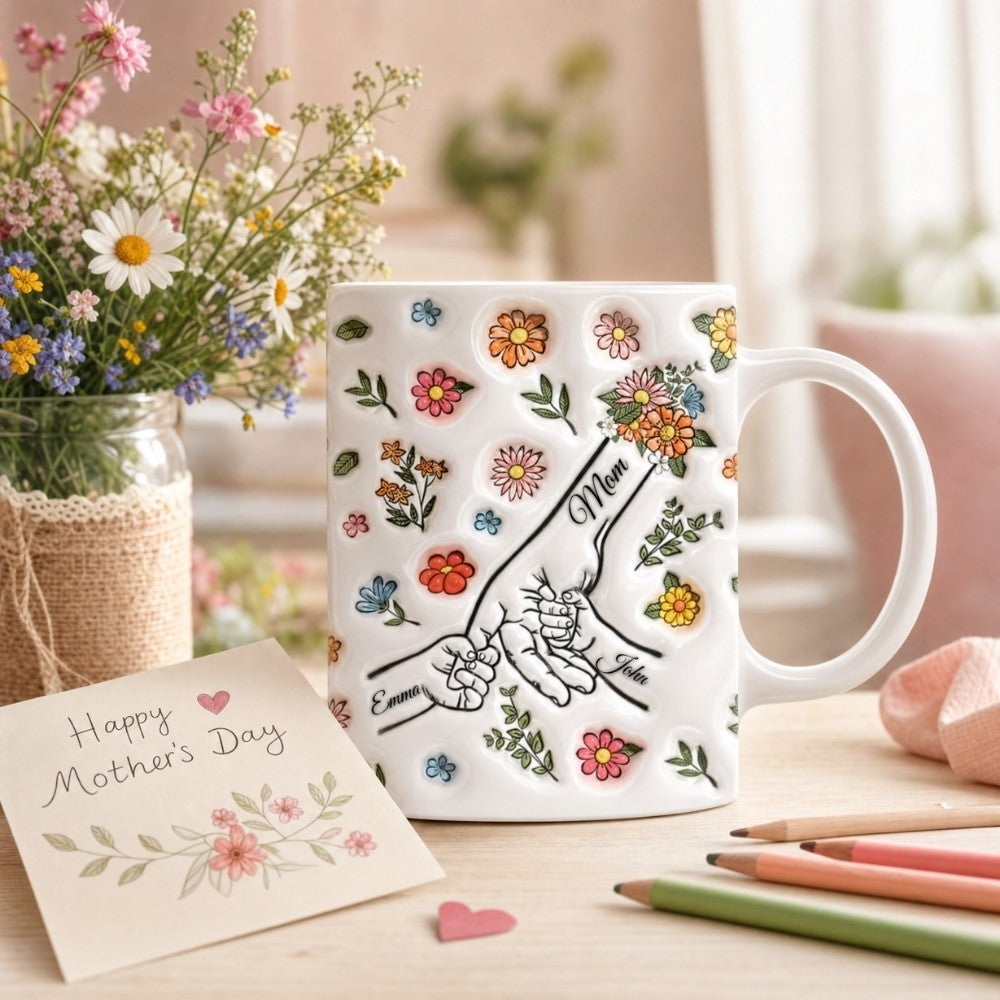 Personalized Floral Mug Custom Name Mothers Day Grandma Birthday Gift 11oz