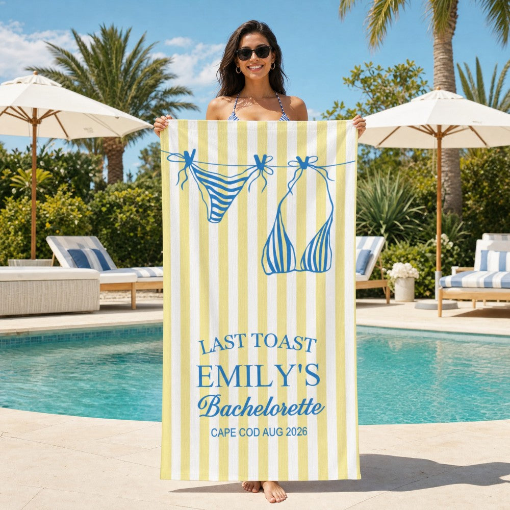 Personalized Bikini Beach Towel Custom Name Bachelorette Party Girls Trip 2026 Bachelorette Towels Beach Bachelorette Party Gifts