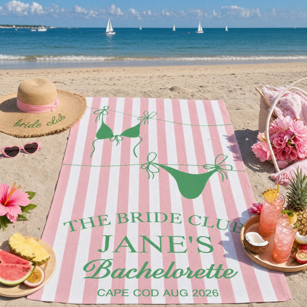 Personalized Bikini Beach Towel Custom Name Bachelorette Party Girls Trip 2026 Bachelorette Towels Beach Bachelorette Party Gifts