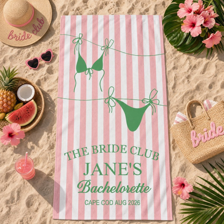 Personalized Bikini Beach Towel Custom Name Bachelorette Party Girls Trip 2026 Bachelorette Towels Beach Bachelorette Party Gifts