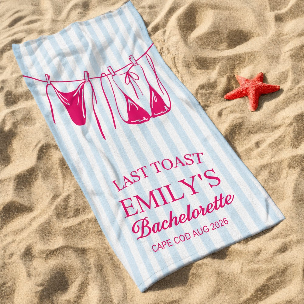 Personalized Bikini Beach Towel Custom Name Bachelorette Party Girls Trip 2026 Bachelorette Towels Beach Bachelorette Party Gifts