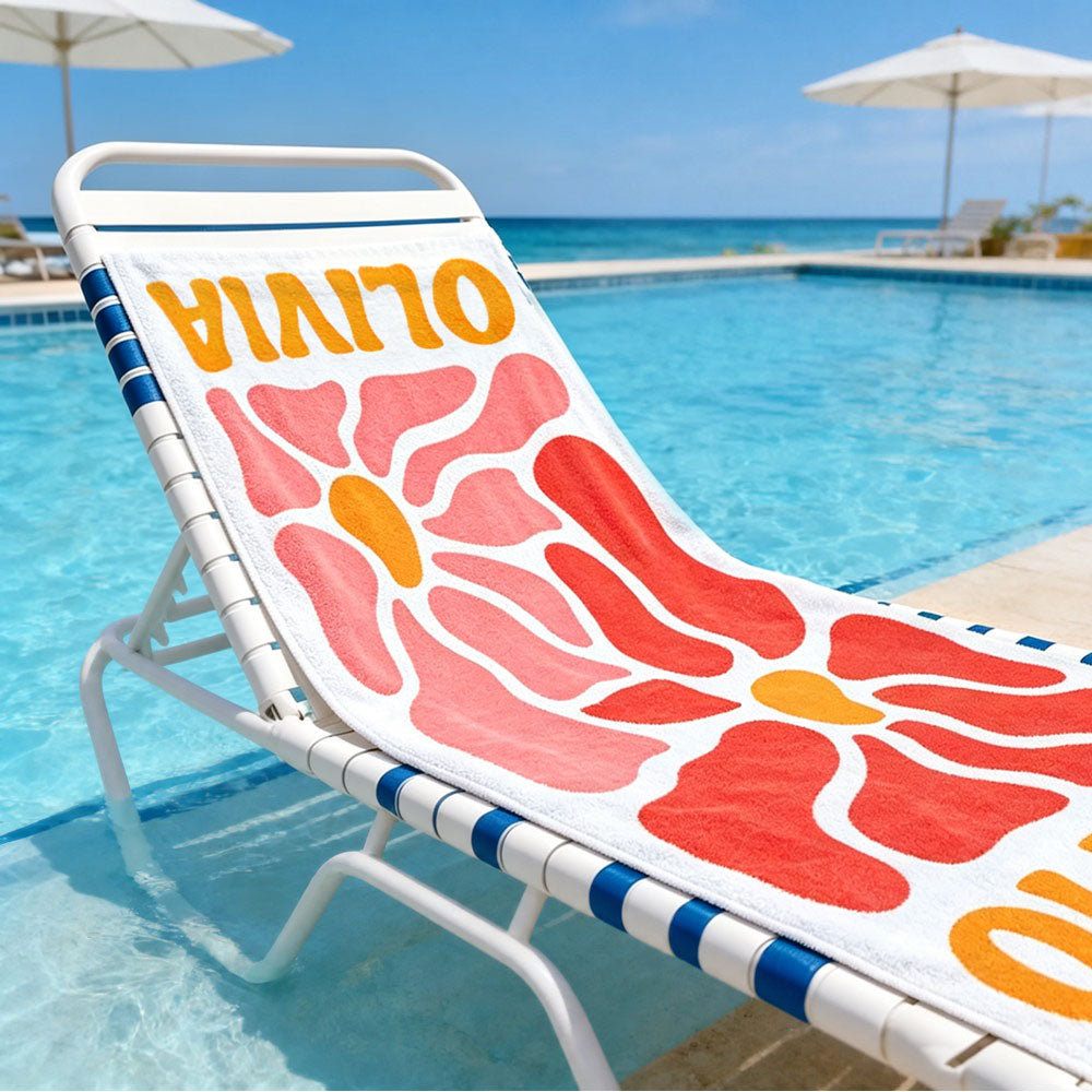 Personalized Retro Flower Custom Name Beach Towel Durable Towel for Beach Days Pool Trips Bachelorette Party Favors Perfect Gift for Her Kids